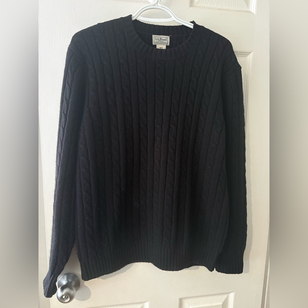 L.L. Bean vintage mens black cable knit sweater wool size medium - Picture 2 of 7